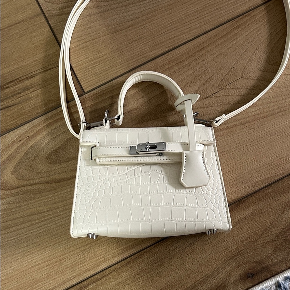Croc-Embossed Mini Crossbody Bag in White